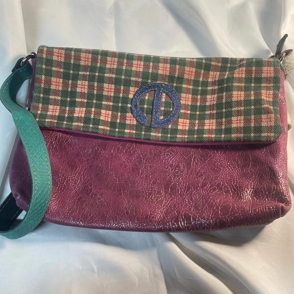 Ebarrito leather crossbody bag purse plaid made in Italy **